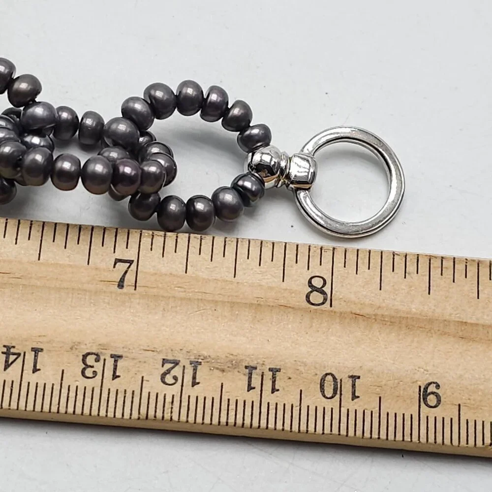 Black Freshwater Pearl Bracelet With Sterling Silver Toggle Clasp Vintage